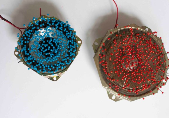 Redshift Blueshift (ball point pins on speakers)